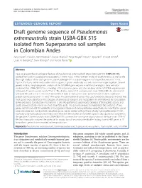 Draft Genome Sequence of Pseudomonas Extremaustralis Strain USBA-GBX 515 Isolated from Superparamo Soil Samples in Colombian