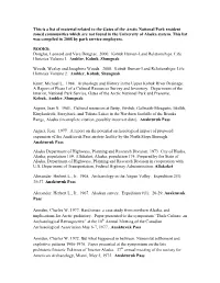 This Is a List of Material Related to the Gates of the Arctic National Park Resident Zoned Communities Which Are Not Found in the University of Alaska System