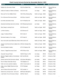 Clark County Schools Sorted by Assembly District: 2021