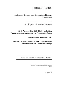 HOUSE of LORDS Delegated Powers and Regulatory Reform