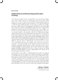 Stumpf and Husserl on Phenomenology and Descriptive Psychology