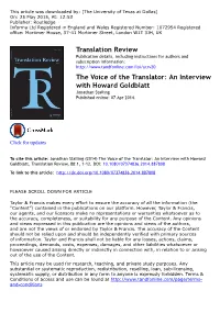 The Voice of the Translator: an Interview with Howard Goldblatt Jonathan Stalling Published Online: 07 Apr 2014