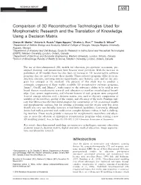 Comparison of 3D Reconstructive Technologies Used for Morphometric Research and the Translation of Knowledge Using a Decision Matrix