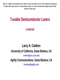 Tunable Semiconductor Lasers Continue to Be in Just About Everyone’S List of Important Components for Future Fiber Optic Networks
