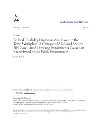 Federal Disability Discrimination Law and the Toxic Workplace