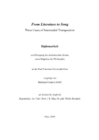 From Literature to Song Three Cases of Intermedial Transposition