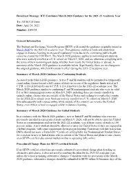 Broadcast Message: ICE Continues March 2020 Guidance to 2021-22 Academic Year