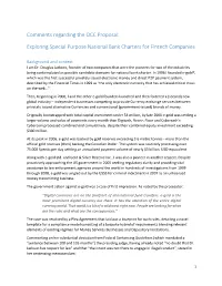 Comments Regarding the OCC Proposal: Exploring Special