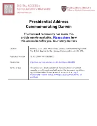 Presidential Address Commemorating Darwin