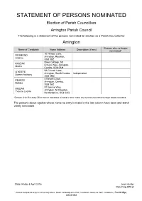 Statement of Persons Nominated