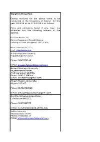 Weight Lifting Men Entries Received for the Above Event to Be Conducted In