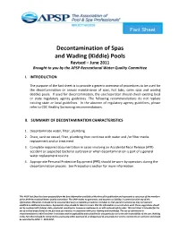 Decontamination of Spas and Wading (Kiddie) Pools Revised – June 2011 Brought to You by the APSP Recreational Water Quality Committee