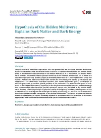 Hypothesis of the Hidden Multiverse Explains Dark Matter and Dark Energy