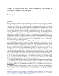 Limits of Observation and Pseudoempirical Arguments in Ptolemy’S Harmonics and Almagest