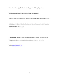 Op Moshtarak Medical Observations and Lessons