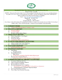 1. Consent Items 2. Financial Report 3. Operations Report 4. State Water Project Activities 5. Manager's Report 6. Enginee