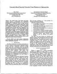 Genomics-Based Security Protocols: from Plaintext to Cipherprotein