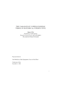 The Paradox of Powerlessness: Timor in Historical Perspective
