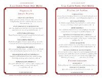 À La Carte Take-Out Menu À La Carte Take-Out Menu