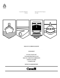 Railway Occurrence Report Derailment Via Rail Canada