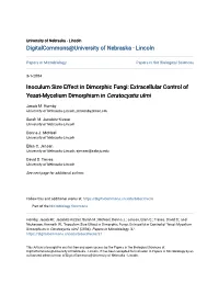 Inoculum Size Effect in Dimorphic Fungi: Extracellular Control of Yeast-Mycelium Dimorphism in Ceratocystis Ulmi