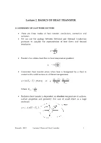 Lecture 2. BASICS of HEAT TRANSFER ( )