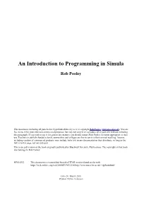 An Introduction to Programming in Simula