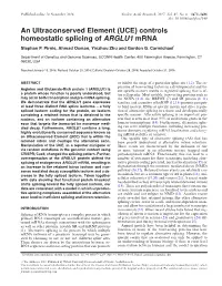 Controls Homeostatic Splicing of ARGLU1 Mrna Stephan P