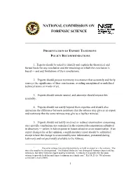 Initial Draft Policy Recommendation on Expert Testimony