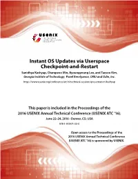 Instant OS Updates Via Userspace Checkpoint-And