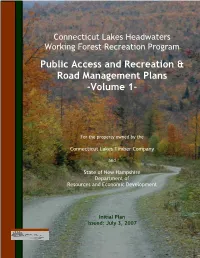 Public Access and Recreation & Road Management Plans