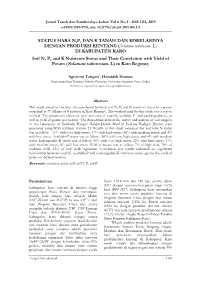 (Solanum Tuberosum. L) DI KABUPATEN KARO Soil N, P, and K Nutrients Status and Their Correlation with Yield of Potato (Solanum Tuberosum