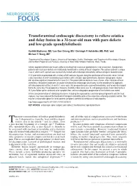 Transforaminal Endoscopic Discectomy to Relieve Sciatica and Delay Fusion in a 31-Year-Old Man with Pars Defects and Low-Grade Spondylolisthesis