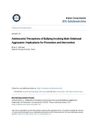 Adolescents' Perceptions of Bullying Involving Male Relational Aggression: Implications for Prevention and Intervention