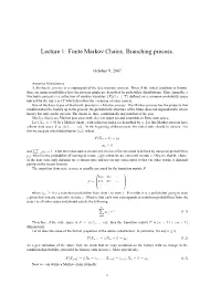 Lecture 1: Finite Markov Chains. Branching Process