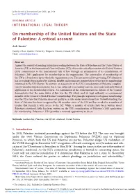On Membership of the United Nations and the State of Palestine: a Critical Account