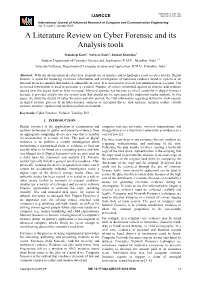 A Literature Review on Cyber Forensic and Its Analysis Tools