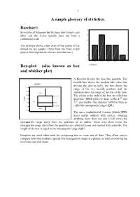 A Simple Glossary of Statistics. Barchart: Box-Plot: (Also Known As