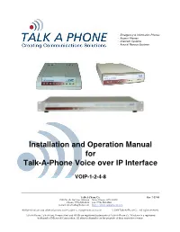 Installation and Operation Manual for Talk-A-Phone Voice Over IP Interface
