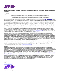 Avid Announces New Five-Year Agreement with Microsoft Azure to Bring More Media Companies to the Cloud