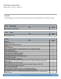 Book Resources by Author Report Created: 11/01/2021 Pages: 252