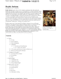 Hasidic Judaism - Wikipedia, the Freevisited Encyclopedi Ona 1/6/2015 Page 1 of 19