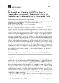 The Providence Mutation (K82D) in Human Hemoglobin