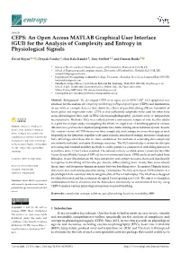 CEPS: an Open Access MATLAB Graphical User Interface (GUI) for the Analysis of Complexity and Entropy in Physiological Signals