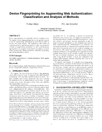 Device Fingerprinting for Augmenting Web Authentication: Classiﬁcation and Analysis of Methods