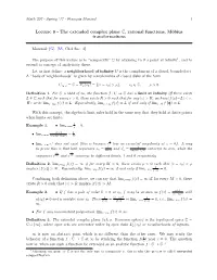 Lecture 8 - the Extended Complex Plane Cˆ, Rational Functions, M¨Obius Transformations