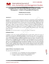 Landslide Hazard in Darjeeling Himalayan Region and Its Management: a Study of Geographical Perspective