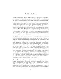 Models in the Mind the Mental Models Theory of Reasoning
