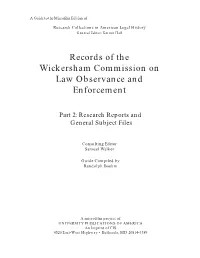 Records of the Wickersham Commission on Law Observance and Enforcement