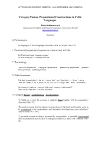Category Fusion. Prepositional Constructions in Celtic Languages
